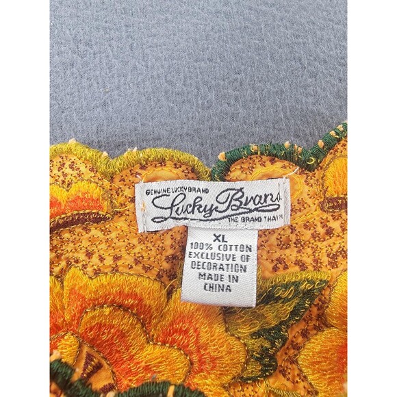 Lucky Brand Sweatshirt Womens XL Orange Embroidered Floral Square Neck Boho - Picture 2 of 12
